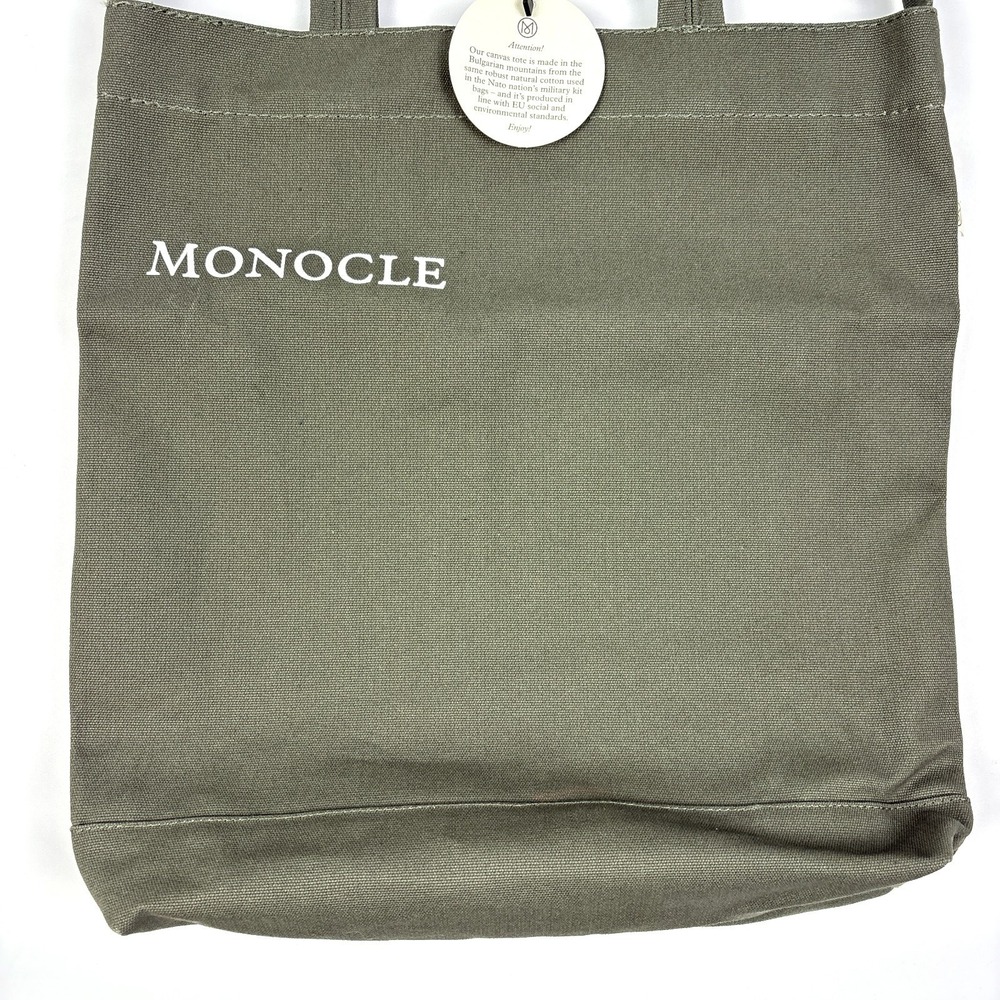NWT Monocle Voyage Canvas Tote Bag Olive Green Shoulder Strap Handle Snap Close - Picture 6 of 15